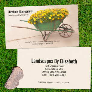 Carte De Visite Jardinier Brouette Vintage Fleurs de Tagète