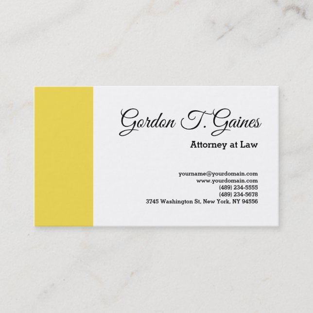 Carte De Visite Jaune Blanc Plaine Professionnel Procureur à la lo (Devant)