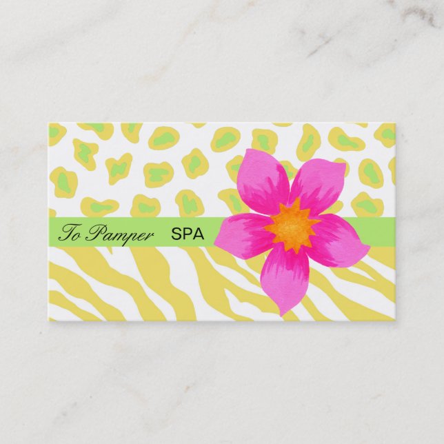 Carte De Visite Jaune, Blanc, Rose & Vert Zèbre & Cheetah Skin (Devant)