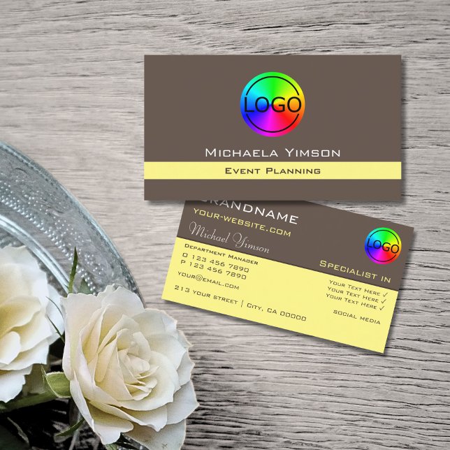 Carte De Visite Jaune Brown foncé avec logo professionnel (Créateur téléchargé)