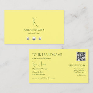 Carte De Visite Jaune clair clair avec monogramme QRCode et bijoux