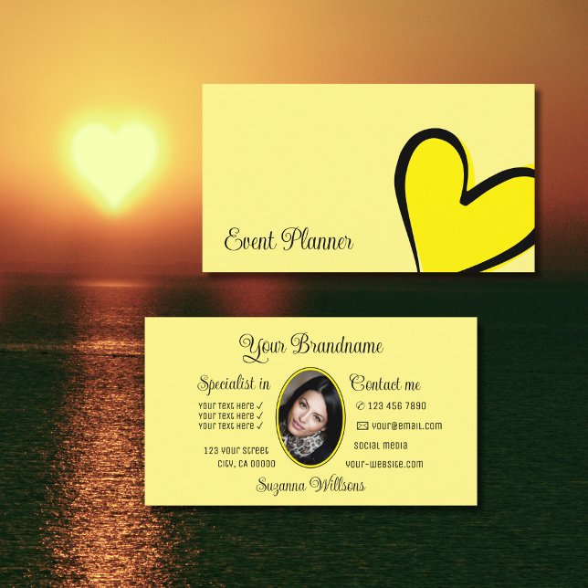 Carte De Visite Jaune clair et joli coeur moderne avec photo migno (Créateur téléchargé)