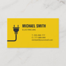 Carte de visite jaune de l'électricien branché et 