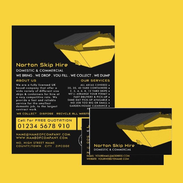 Carte De Visite Jaune Dumpster, Skip/Dumpster Company (Créateur téléchargé)