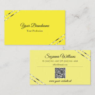 Carte De Visite Jaune et crème avec code QR de lignes argentées Él