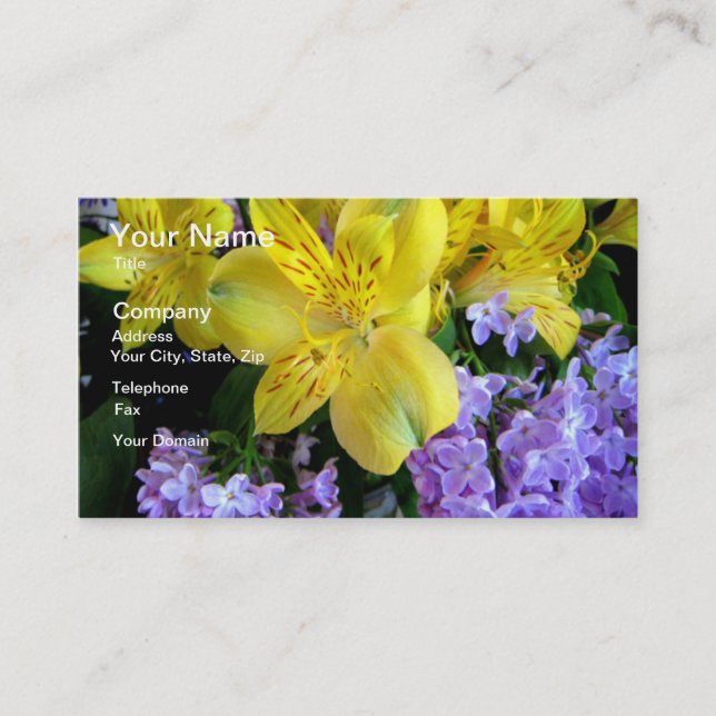Carte De Visite Jaune et Fleurs Lilac Violettes (Devant)