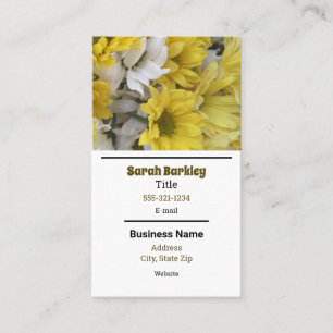 Carte De Visite Jaune Et Floral Blanc