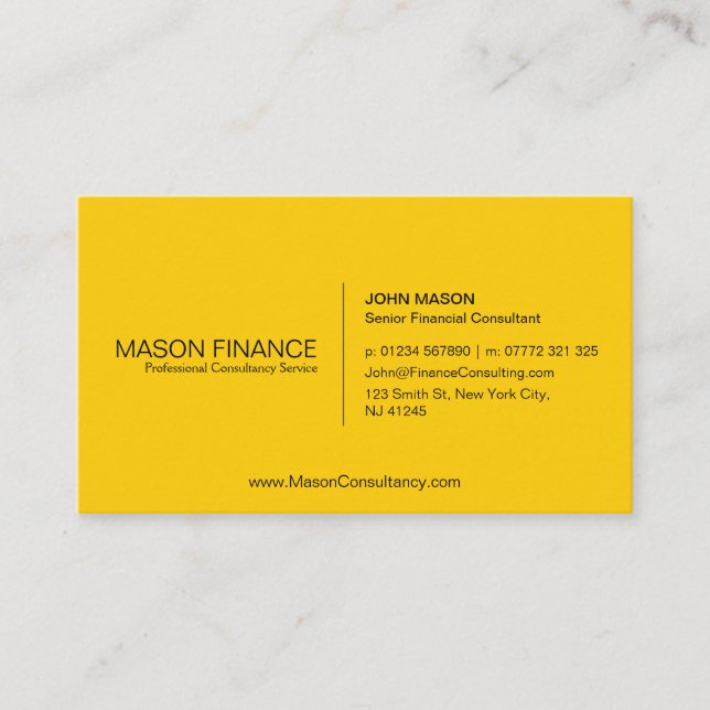 Carte de visite jaune générique simple (Devant)
