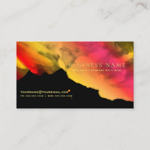 Carte De Visite Jaune intense Corail Rose Aquarelles sur fond noir