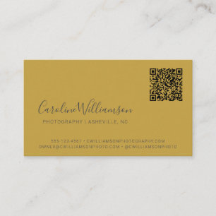 Carte De Visite Jaune moderne Script Gris Photo QR Code Personnali