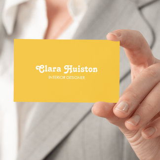 Carte De Visite Jaune Moutarde Moderne Élégant Script Blanc