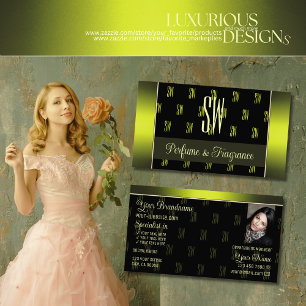 Carte De Visite Jaune noir flashy avec photo et monogramme chic