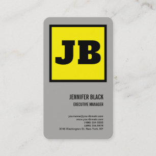 Carte De Visite Jaune Noir Gras Monogramme Minimaliste Moderne Pla