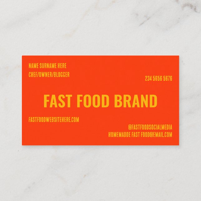 Carte De Visite Jaune Red Fast Food Burger Restaurant Poulet (Dos)