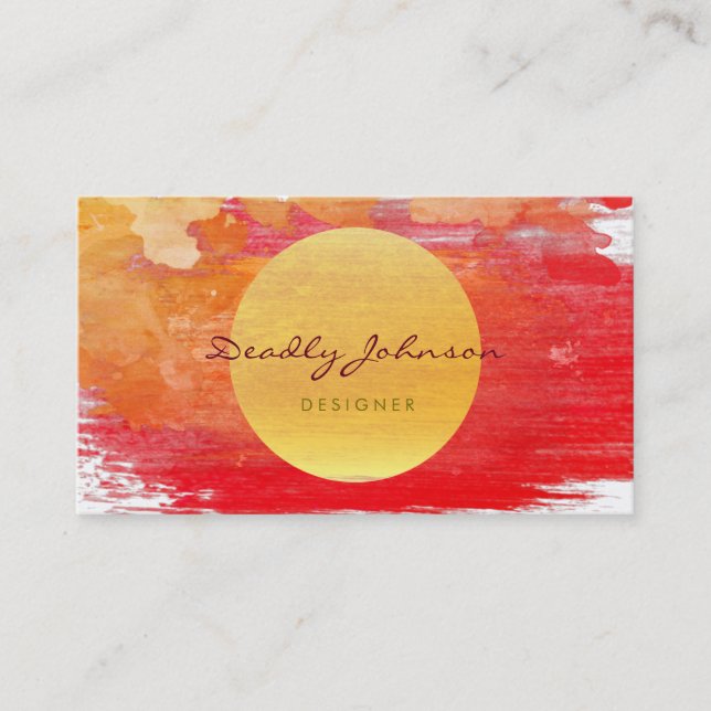 Carte De Visite Jaune rouge élégant d'abrégé sur moderne aquarelle (Devant)