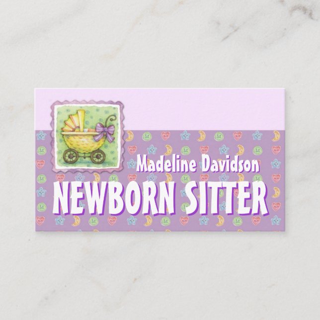 Carte De Visite Jaune Trolley Nouveau-né Babsitting Purple (Devant)