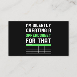 Carte De Visite Je crée silencieusement une feuille de calcul pour