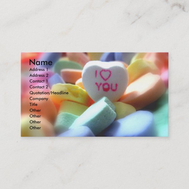Carte De Visite Je t'aime, en sucrerie de coeur (Devant)