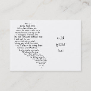 Carte De Visite Je te manque du texte en demi-coeur