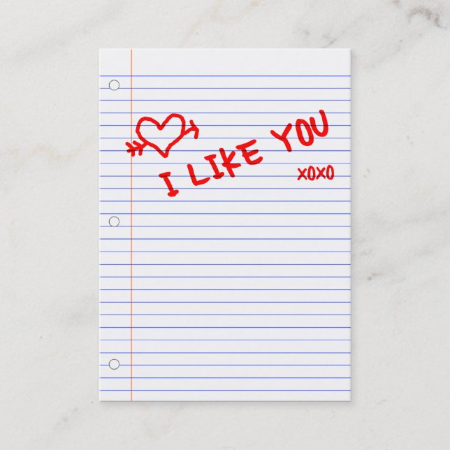 Carte De Visite je vous aime papier de carnet (Devant)