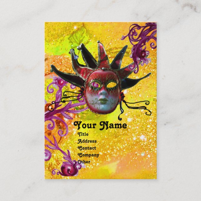 Carte De Visite JESTER NOIR ROUGE MASK Masquerade Party Jaune (Devant)