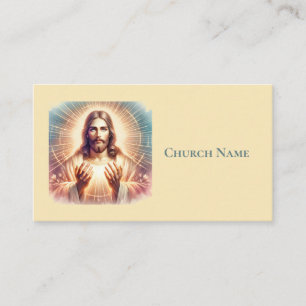 Carte De Visite Jésus Accueillant Mains Aquarelle (Jaune)