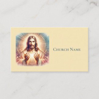 Carte De Visite Jésus Accueillant Mains Aquarelle (Jaune)