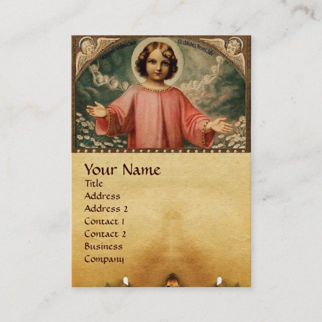CARTE DE VISITE JÉSUS ENFANT AUX ANGES ET COURONNES DE NOËL (Devant)