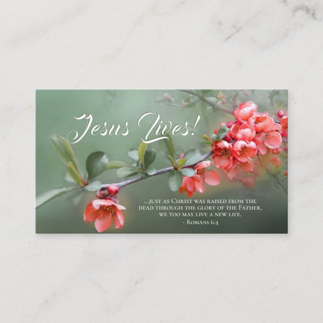 Carte De Visite Jésus Vit Des Fleurs De Printemps Bible Verse Pâqu (Devant)