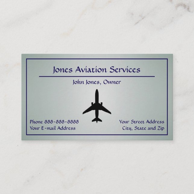 Carte de visite Jet Plane Service d'aviation pilot (Devant)