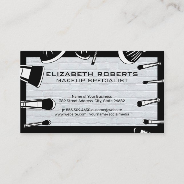 Carte De Visite Jeu de brosses de maquillage | Mur en brique blanc (Devant)