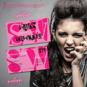 Carte De Visite Jeu de yeux rose et noir avec initiales élégant