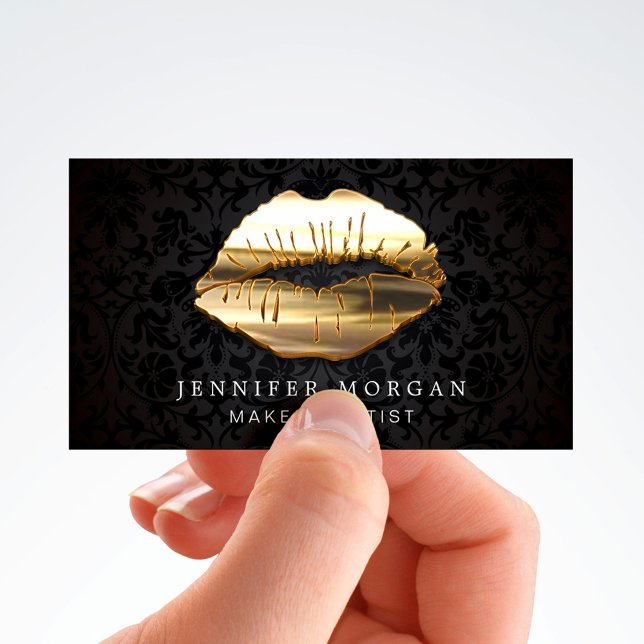 Carte De Visite Jeu d'oeil 3D Black Gold Lips Artiste de maquillag (Créateur téléchargé)