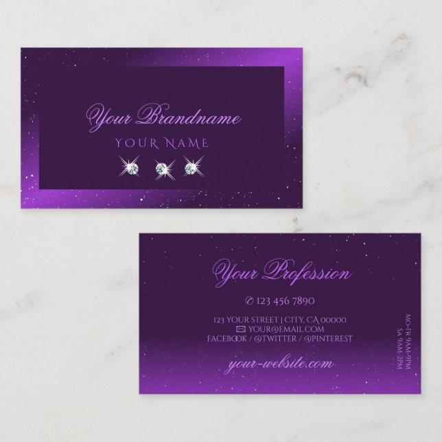 Carte De Visite Jeu d'yeux foncé violet étincelant Diamants élégan (Devant / Derrière)