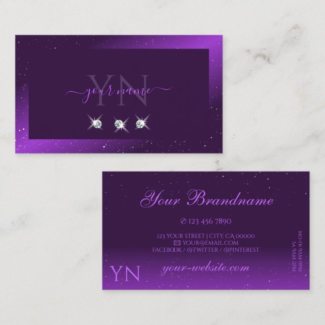 Carte De Visite Jeu d'yeux foncé violet étincelant Diamants Monogr (Devant / Derrière)