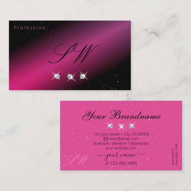 Carte De Visite Jeu d'yeux noir rose étincelle Diamants Initiales (Devant / Derrière)