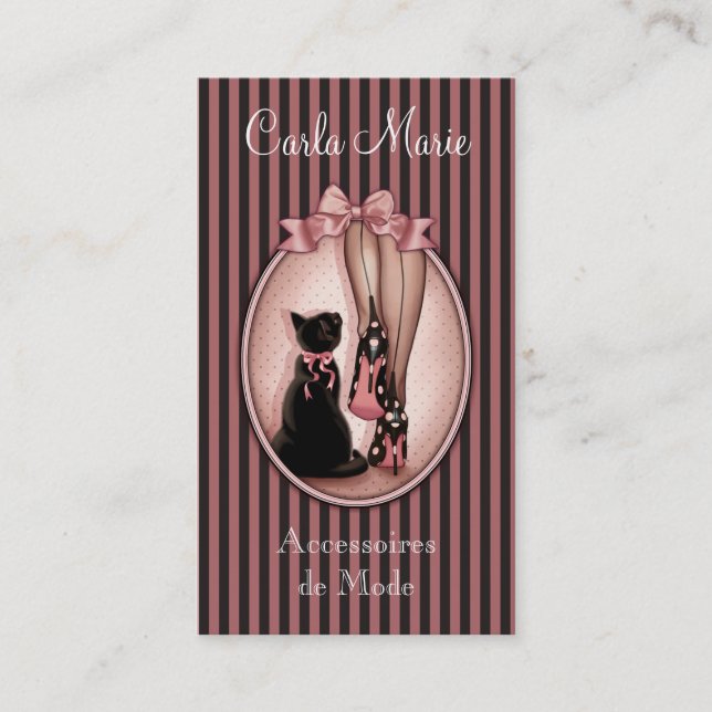 Carte De Visite Jeune femme élégante et chat noir (Devant)