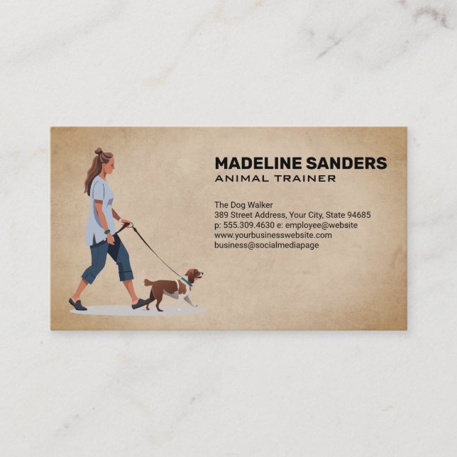 Carte De Visite Jeune femme marchant Chien Beagle (Devant)