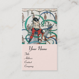 CARTE DE VISITE JEUNE FILLE AVEC RUBAN COLORÉ TOURBILLONNE ET CUPI