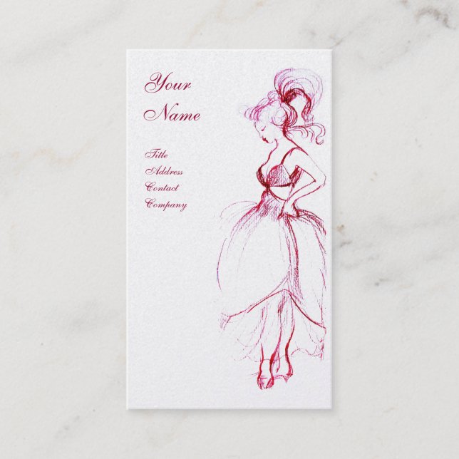 Carte De Visite JEUNE FILLE MODE DE BEAUTÉ DRAWING, Perle blanche  (Devant)