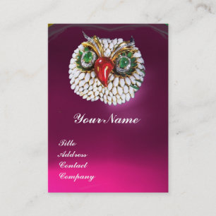 Carte De Visite JEWEL OWL, Or, Green Emerald Fuchsia perle blanche