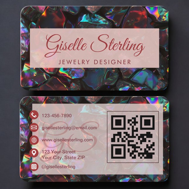 Carte De Visite Jewelry Designer Opal Gemstone QR Code (Créateur téléchargé)