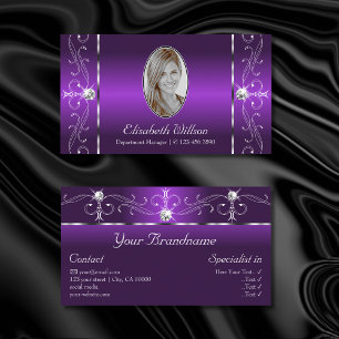 Carte De Visite Joaillé élégant violet blanc squigglé avec photo