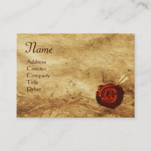 Carte De Visite JOINT ROUGE de CIRE, monogramme ANTIQUE de