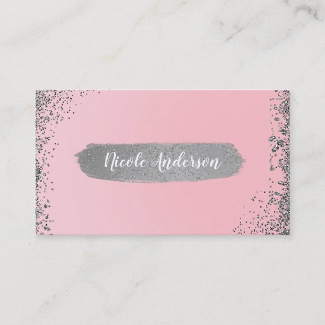 Carte De Visite Joli Blush rose Parties scintillant d'argent glam  (Devant)