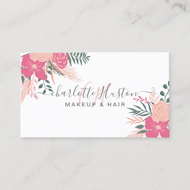 Carte De Visite Joli bouquet floral maquillage de cheveux monogram (Devant)