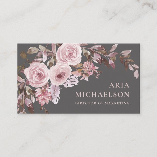 Carte De Visite Joli bouquet floral sur Elegant Grey (Devant)