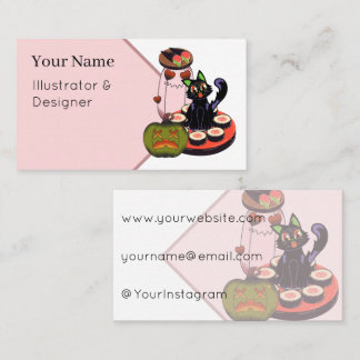 Carte De Visite Joli chat noir d'Halloween assis sur des sushis