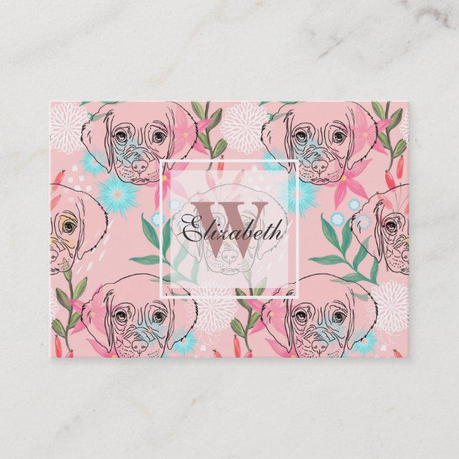 Carte De Visite Joli Chien Chien et Fleurs Roses Art Créatif (Devant)
