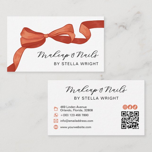 Carte De Visite Joli code QR Beauté Arc Orange (Devant / Derrière)